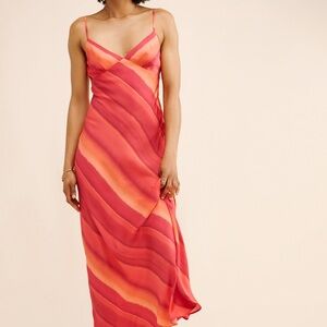 Elegant Red and Pink Maxi Dress with Spaghetti Straps
